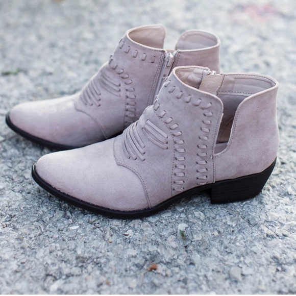 Dottie Couture Boutique Stone Color Suede Stitch Booties - Picture 2 of 4